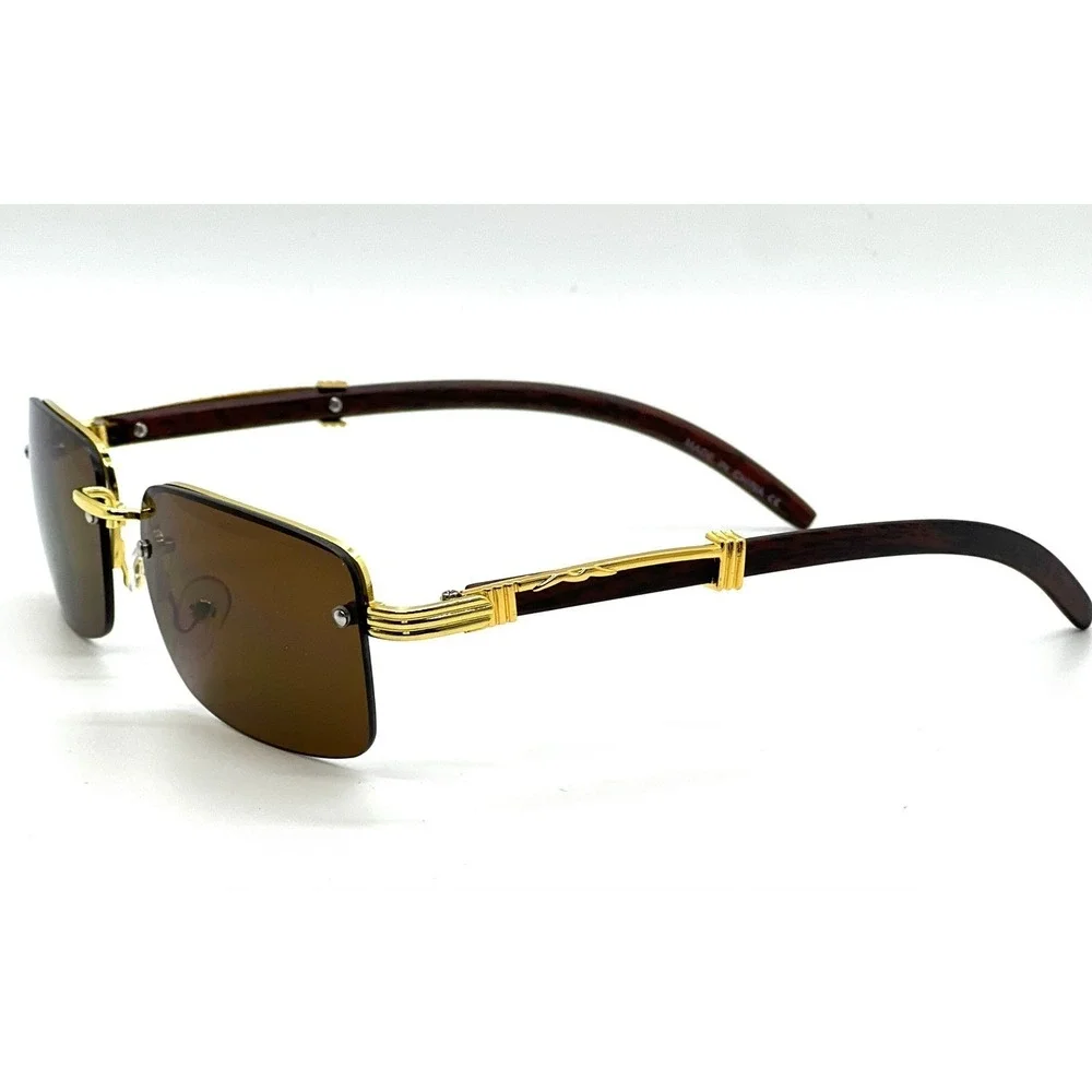 Women‎ Luxury Trendy Classy Gem Cut Brown Tint Gold Frame Rectangle Sunglasses